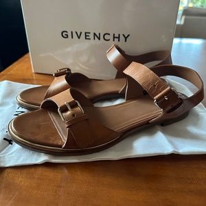 Givenchy Calf with Gold Ankle Straps Buckle Flats Sandals 39